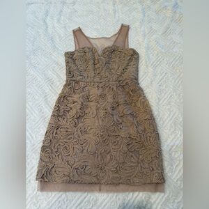 BCBGMaxAzria Strapless Lace Dress in Tan
